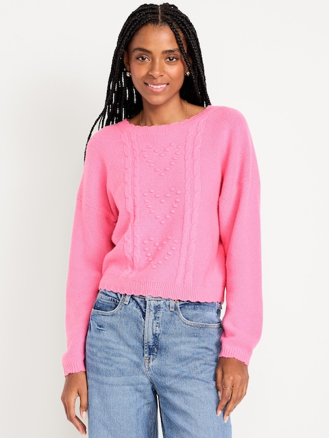 SoSoft Crew-Neck Bobble Heart Sweater