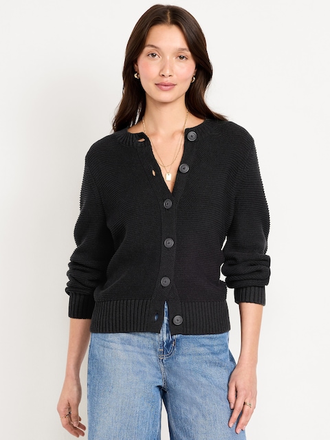 Garter-Knit Cardigan Sweater