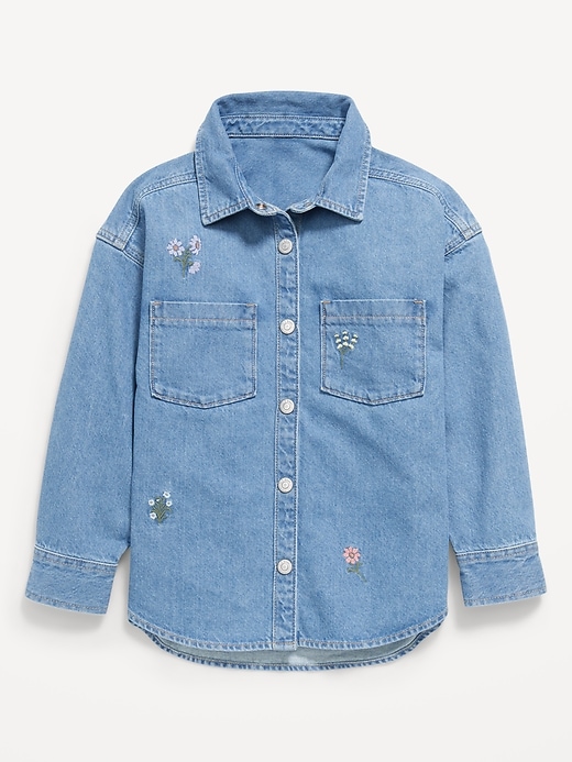 Image number 2 showing, Oversized Embroidered Jean Shirt for Girls