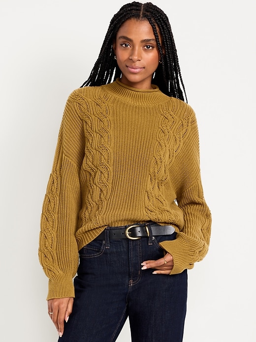 Image number 1 showing, Seaside Cotton Roll-Neck Cable-Knit Sweater