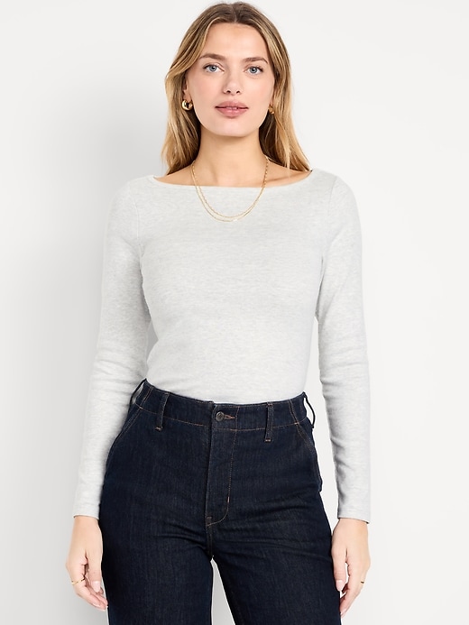 Image number 1 showing, Snug Long-Sleeve Boat-Neck T-Shirt