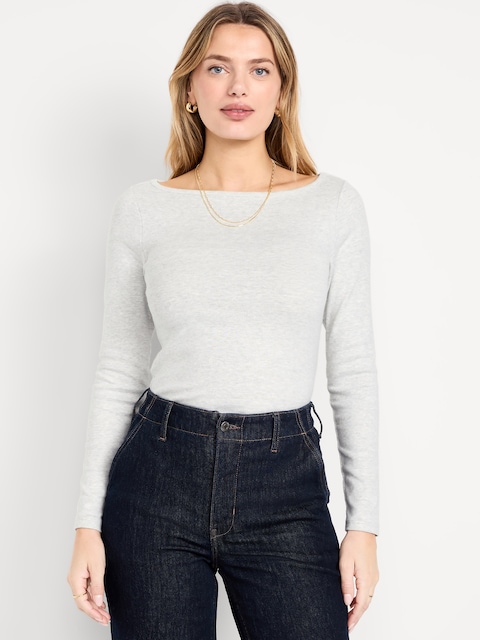 Snug Long-Sleeve Boat-Neck T-Shirt