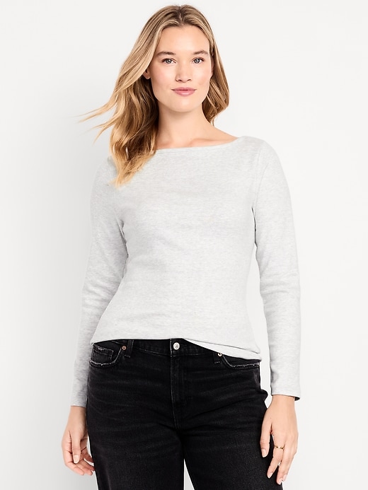 Image number 5 showing, Snug Long-Sleeve Boat-Neck T-Shirt