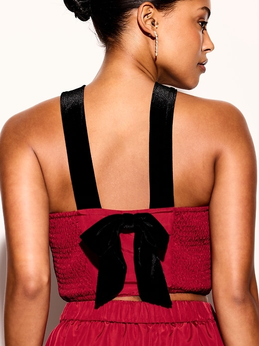 Image number 3 showing, The Occasion by Old Navy Taffeta Cropped Halter Bow Top