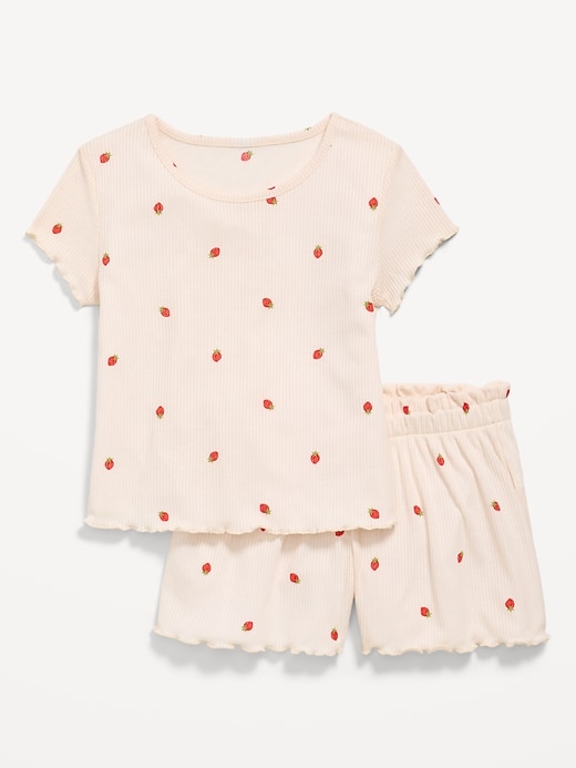 L'image numéro 1 présente Pyjama côtelé à haut à bordure ondulée et short pour fille