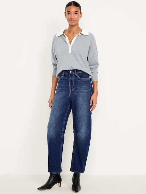 High-Waisted Wow Barrel Ankle Jeans - Dark Wash