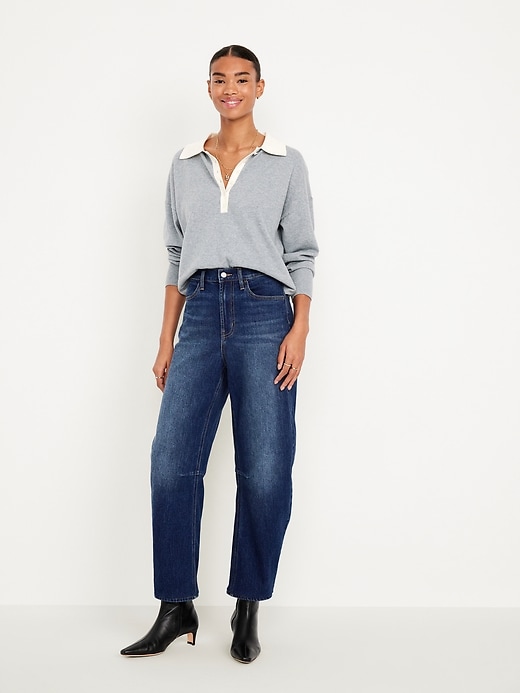 L'image numéro 5 présente Jean Wow coupe baril à taille haute longueur cheville