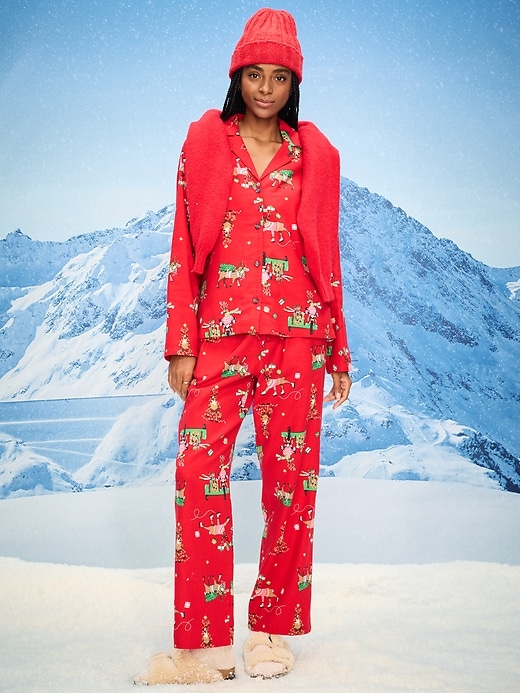 Image number 1 showing, Printed Flannel Pajama Pant Set for Women