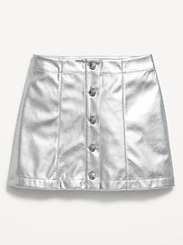 Image number 1 showing, Faux-Leather Silver Shine Button-Front Skirt for Girls