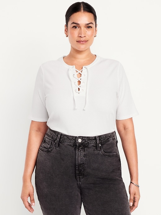 Image number 7 showing, Short Sleeve Lace-Front Top