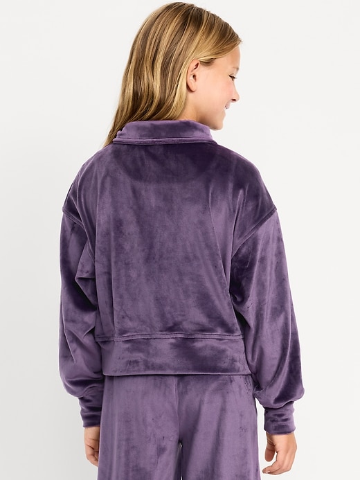 Image number 2 showing, Long-Sleeve Velour Half-Zip Pullover for Girls