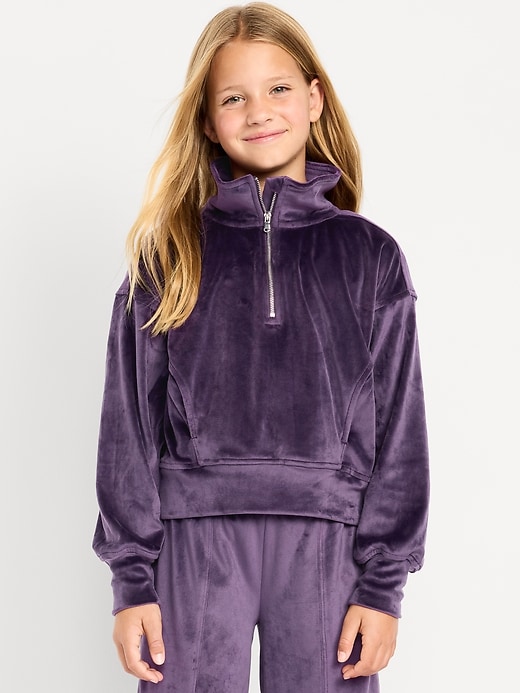 Image number 3 showing, Long-Sleeve Velour Half-Zip Pullover for Girls
