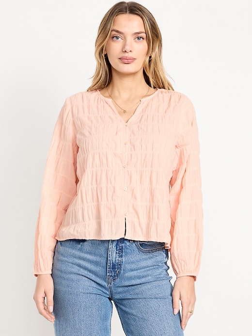 Image number 1 showing, Button-Down Smocked Top