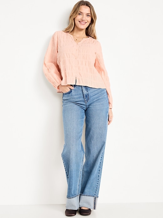 Image number 3 showing, Button-Down Smocked Top