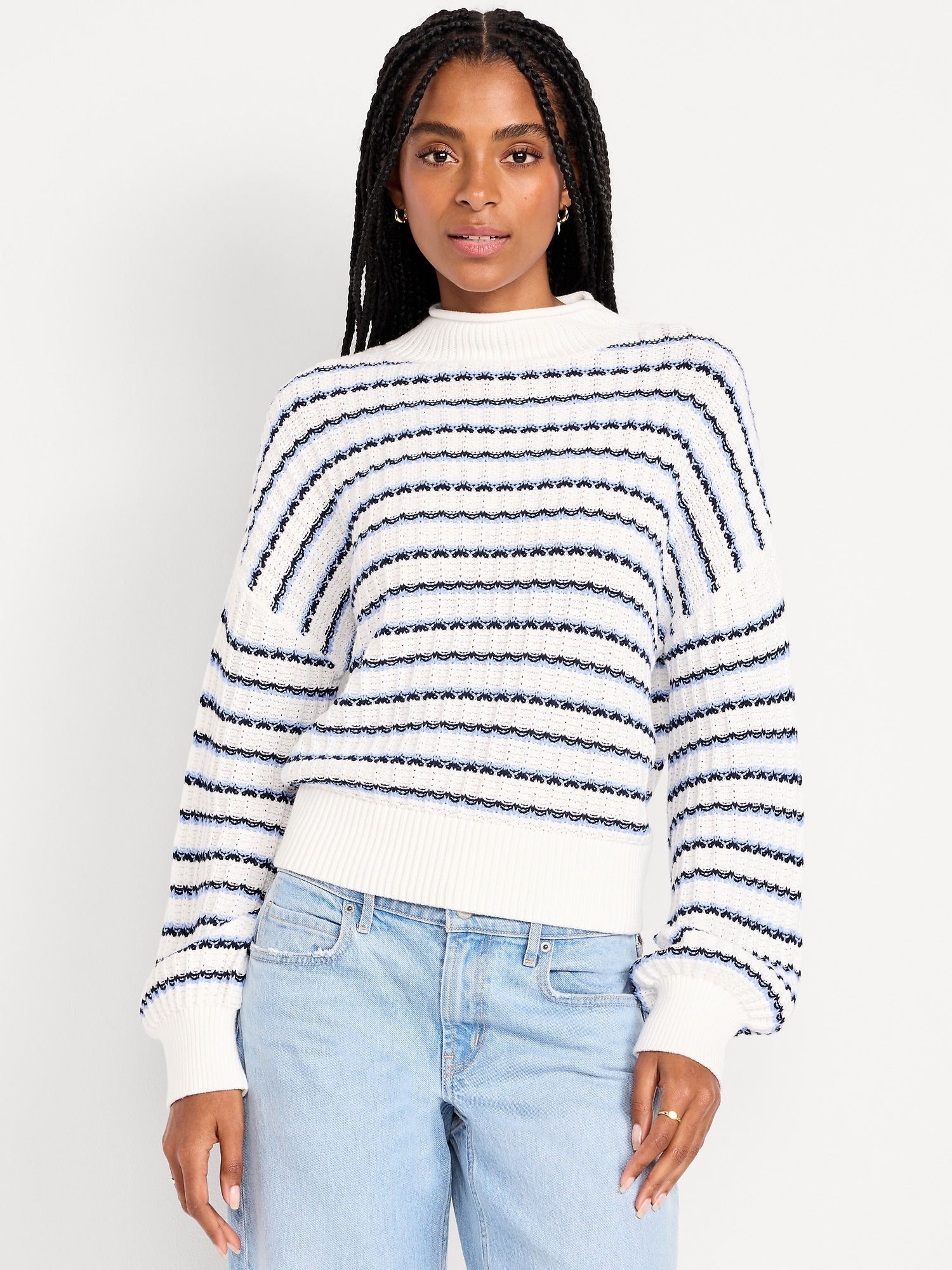Roll-Neck Seaside Cotton Sweater
