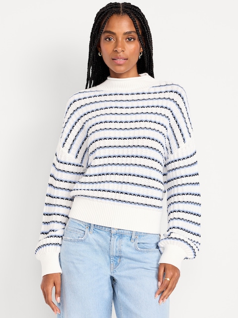 Roll-Neck Seaside Cotton Sweater