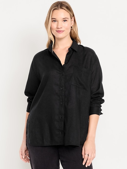 Image number 5 showing, Linen-Blend Loose Button-Down Shirt