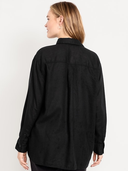 Image number 6 showing, Linen-Blend Loose Button-Down Shirt