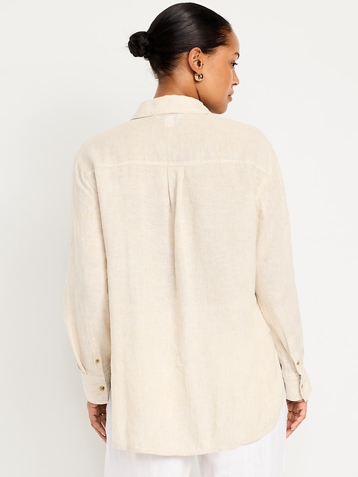 Image number 2 showing, Linen-Blend Loose Button-Down Shirt