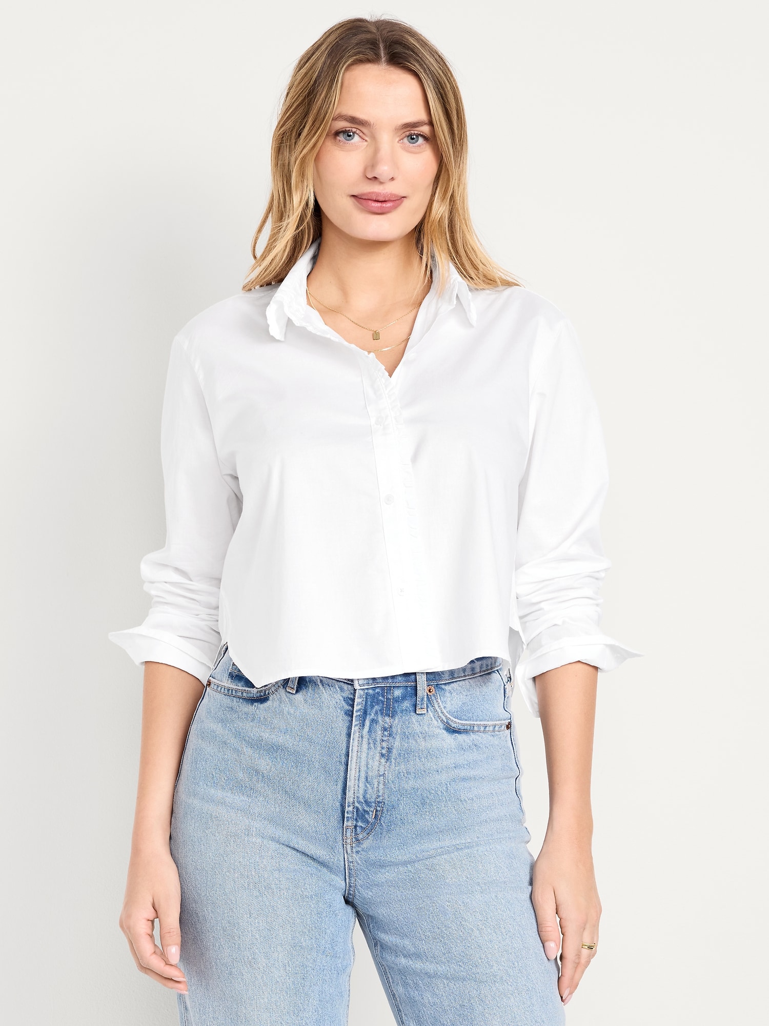 Cropped Button-Down Ruffle Shirt