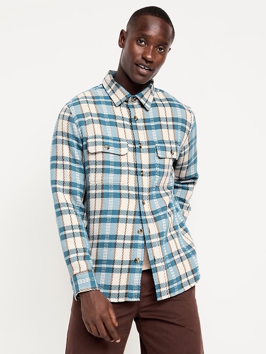Image number 1 showing, Loose Fit Textured Plaid Pocket Shirt