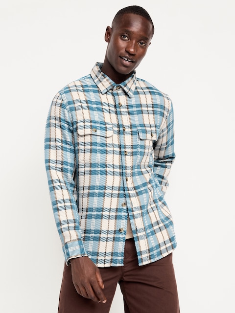 Loose Fit Textured Plaid Pocket Shirt