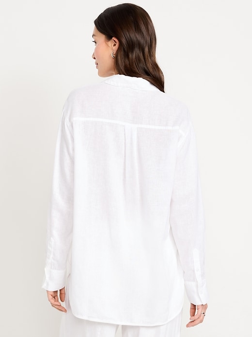 Image number 2 showing, Linen-Blend Loose Button-Down Shirt