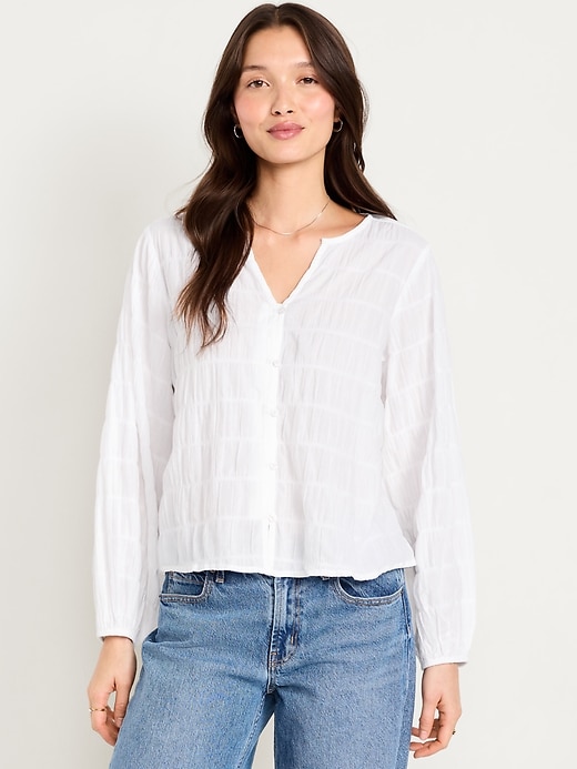 Image number 1 showing, Button-Down Smocked Top