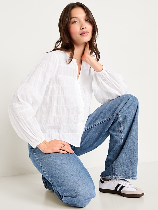 Image number 3 showing, Button-Down Smocked Top