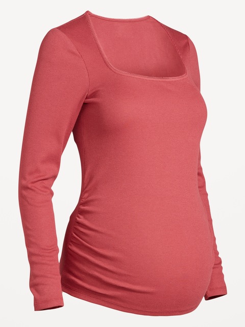 Maternity Long-Sleeve Trapeze-Neck T-Shirt - Umber Earth