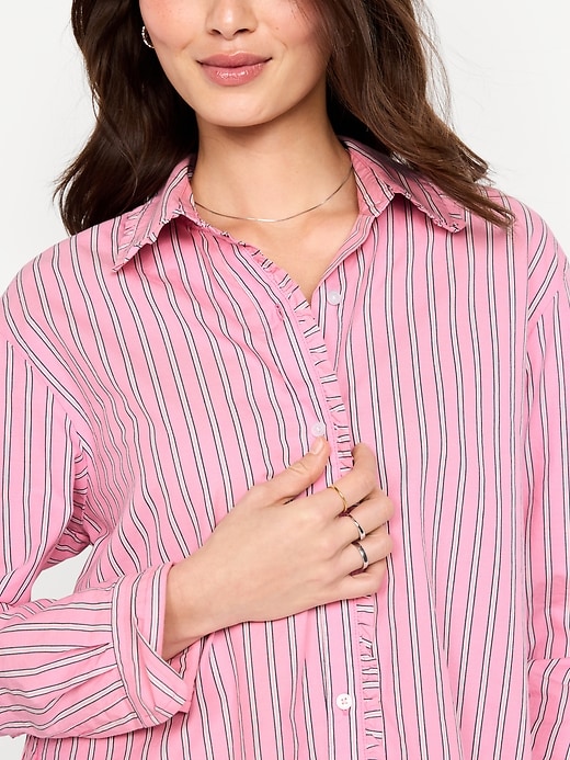 Image number 4 showing, Cropped Button-Down Ruffle-Front Shirt