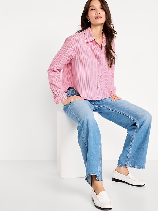 Image number 3 showing, Cropped Button-Down Ruffle-Front Shirt