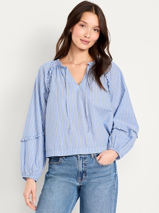 Image number 1 showing, Long-Sleeve Ruffle Trim Top