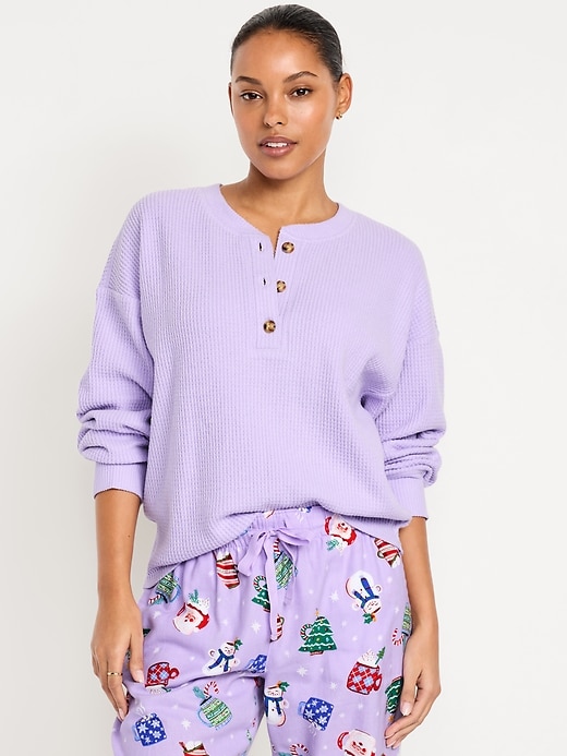 Image number 1 showing, Oversized Cozy Waffle Henley Top