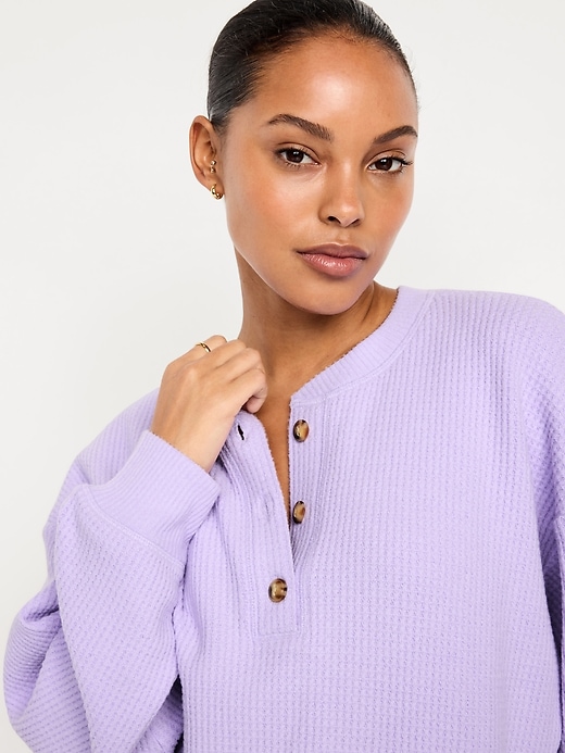 Image number 3 showing, Oversized Cozy Waffle Henley Top