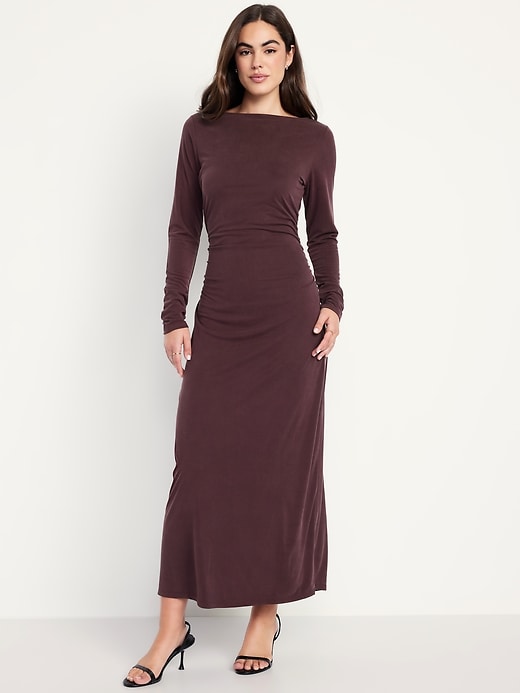 Image number 1 showing, Boat-Neck Ruched Maxi Dress