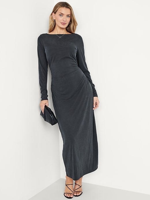 Image number 3 showing, Boat-Neck Ruched Maxi Dress
