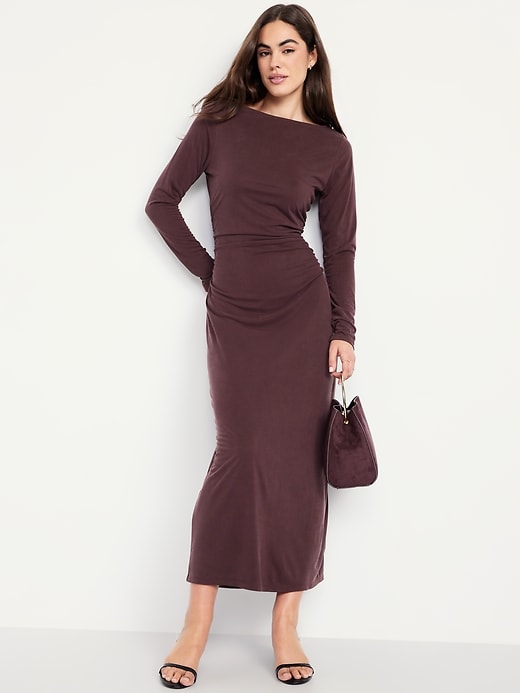 Image number 3 showing, Boat-Neck Ruched Maxi Dress