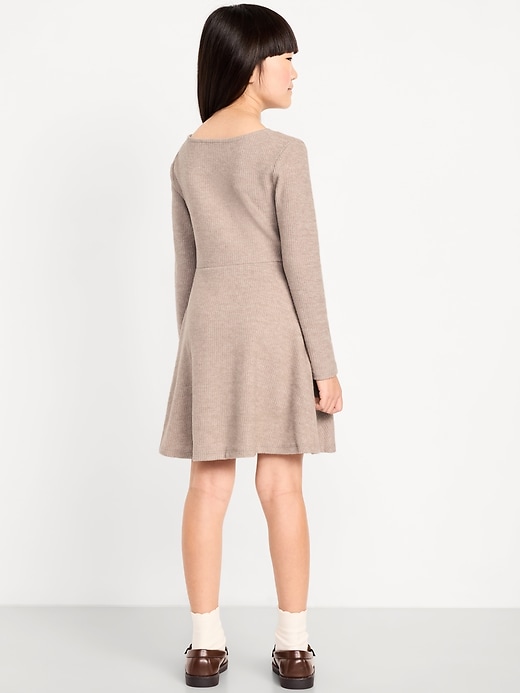 Image number 2 showing, Cozy Long-Sleeve Ribbed Fit and Flare Dress for Girls