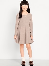 Image number 1 showing, Cozy Long-Sleeve Ribbed Fit and Flare Dress for Girls