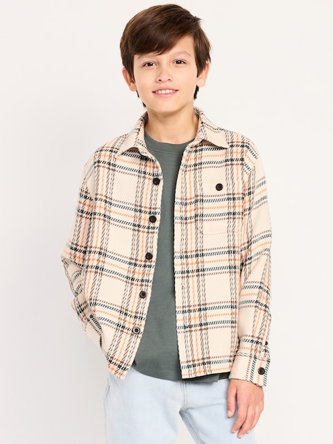 Long-Sleeve Textured Plaid Shirt for Boys