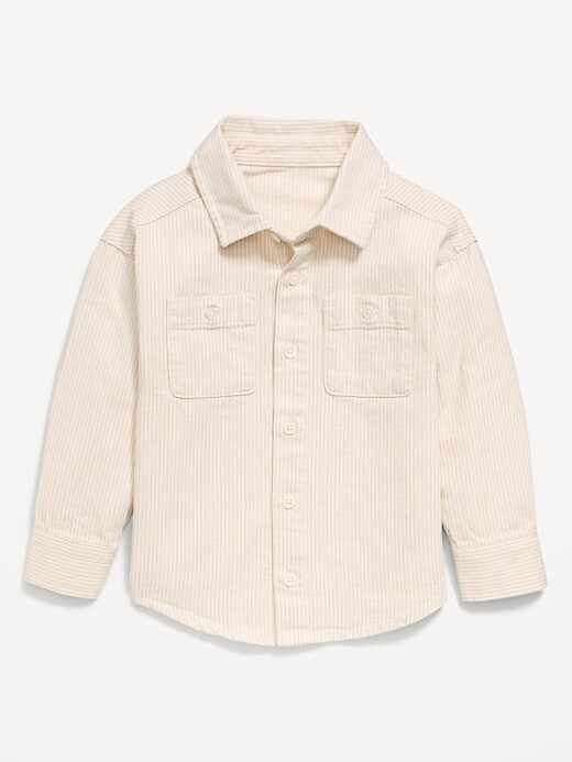 Image number 1 showing, Oversized Long-Sleeve Striped Utility Shirt for Toddler Boys