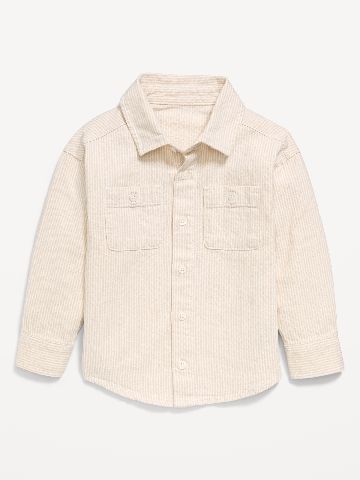 Oversized Long-Sleeve Striped Utility Shirt for Toddler Boys