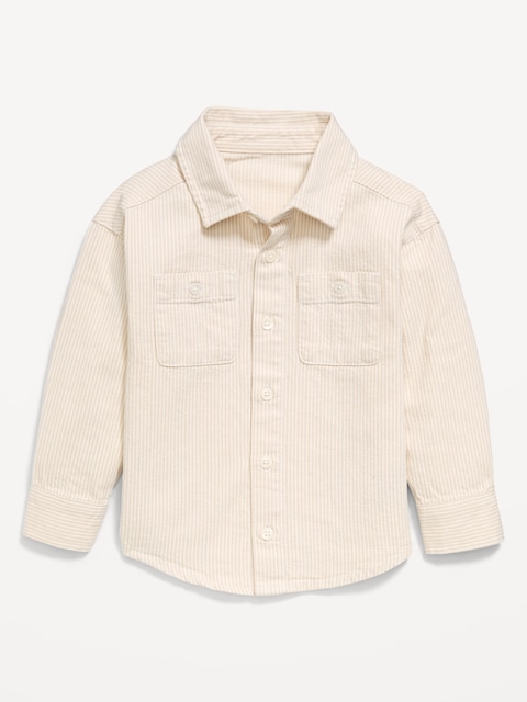 Oversized Long-Sleeve Striped Utility Shirt for Toddler Boys