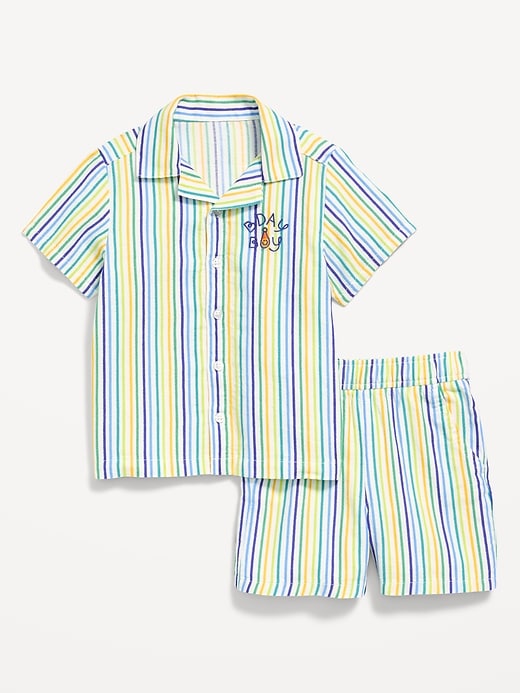 L'image numéro 2 présente Ensemble de chemise et short brodés texturés pour tout-petit