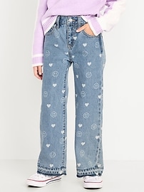 Image number 1 showing, Printed Baggy Wide-Leg Jeans for Girls