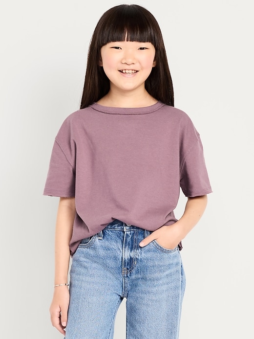 Image number 1 showing, Oversized Short-Sleeve Raw-Edge T-Shirt for Girls