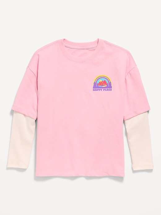 Image number 1 showing, Oversized Long-Sleeve 2-In-1 Graphic T-Shirt for Girls