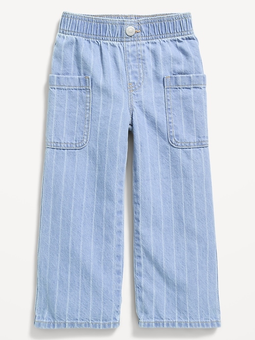 Image number 1 showing, Pull-On Baggy Striped Wide-Leg Cargo Jeans for Toddler Girls