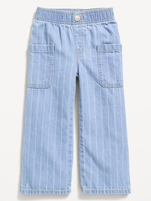 Pull-On Baggy Striped Wide-Leg Cargo Jeans for Toddler Girls